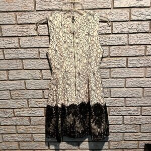Bacio Womens Black White Floral Lace Mini Dress Sleeveless Fit Flare Size S